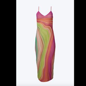 AFRM AMINA POWER MESH MIDI SLIP DRESS